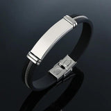 Men Rudder Silicone Mesh Link Punk Wristband Stainless Steel Bangle