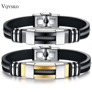 Men Rudder Silicone Mesh Link Punk Wristband Stainless Steel Bangle