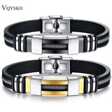 Men Rudder Silicone Mesh Link Punk Wristband Stainless Steel Bangle