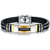 Men Rudder Silicone Mesh Link Punk Wristband Stainless Steel Bangle