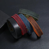 Retro Vintage Punk Style Leather Bracelet with Button Clasp