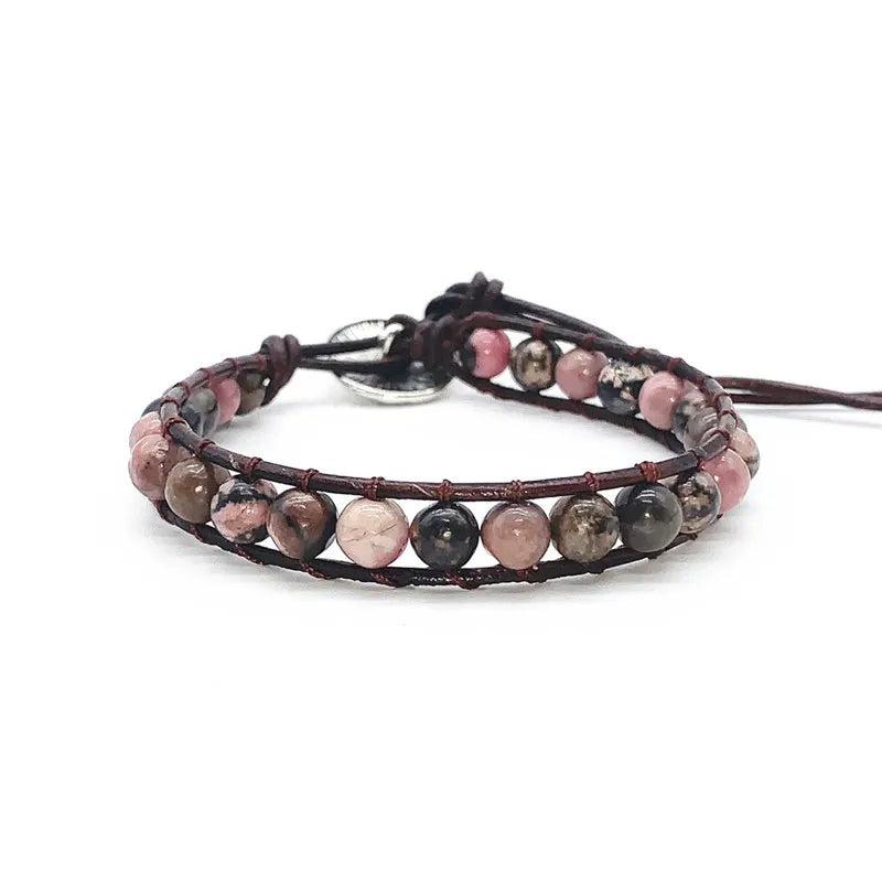 Leather Wrap Stone Bracelet Bohemian Drop