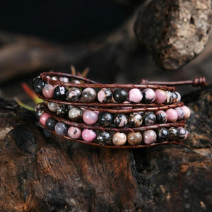 Leather Wrap Stone Bracelet Bohemian Drop