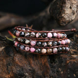 Leather Wrap Stone Bracelet Bohemian Drop
