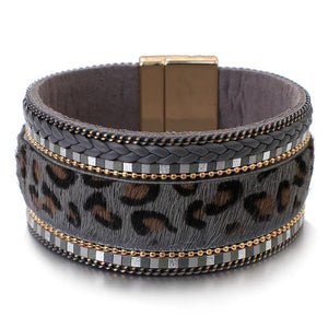 Boho Tiger Leopard Leather Bracelet Women Ethnic Punk Wide Wrap