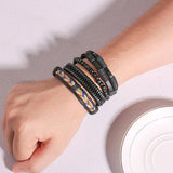 Men's Leather Bracelet Set Rudder Cross Life Tree Charm Wide Bangle