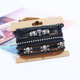 4pcs Skull Charms Beads Men's Bracelet Braided Multilayer Leather Bracelet