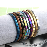Boho Hematite Tila Beads Elastic Bracelet Gift