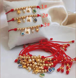 Colorful Evil Eye Pendant Bracelet, Gold Plated Beads, Adjustable Jewelry