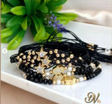 Colorful Evil Eye Pendant Bracelet, Gold Plated Beads, Adjustable Jewelry