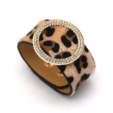 Punk Leopard Leather Bracelets for Women Multilayer Wide Wrap Bracelet
