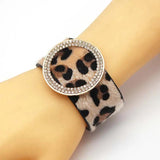 Punk Leopard Leather Bracelets for Women Multilayer Wide Wrap Bracelet