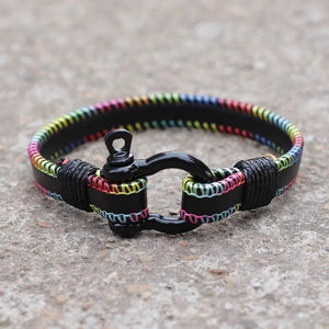 Men's Red Wax Rope Leather Bracelet Stainless Steel Bracelet