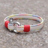 Men's Red Wax Rope Leather Bracelet Stainless Steel Bracelet