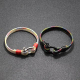 Men's Red Wax Rope Leather Bracelet Stainless Steel Bracelet