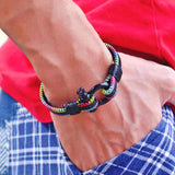 Men's Red Wax Rope Leather Bracelet Stainless Steel Bracelet