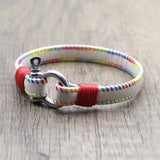 Men's Red Wax Rope Leather Bracelet Stainless Steel Bracelet