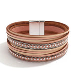 Boho Women Rivet Leather Bracelets Multi-layer Wrap Bangles