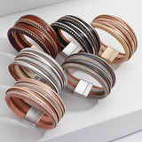 Boho Women Rivet Leather Bracelets Multi-layer Wrap Bangles