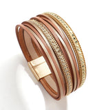 Boho Women Rivet Leather Bracelets Multi-layer Wrap Bangles