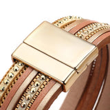 Boho Women Rivet Leather Bracelets Multi-layer Wrap Bangles