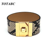 Snake Leopard Grain Wide Leather Bracelet Club Joker Women