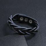 Brown Braided Leather Bracelet Men Punk Metal Button Wrap Wristband