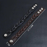 Brown Braided Leather Bracelet Men Punk Metal Button Wrap Wristband