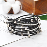 Korea Multi-Layered Leather Cord Rhinestone Bracelet Pearl Bangle Cuff