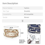 Korea Multi-Layered Leather Cord Rhinestone Bracelet Pearl Bangle Cuff