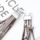 Korea Multi-Layered Leather Cord Rhinestone Bracelet Pearl Bangle Cuff