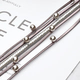 Korea Multi-Layered Leather Cord Rhinestone Bracelet Pearl Bangle Cuff