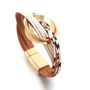 Leather Cuff Bracelet Circle Wrap Magnetic Clasp Boho Jewelry Women