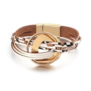 Leather Cuff Bracelet Circle Wrap Magnetic Clasp Boho Jewelry Women