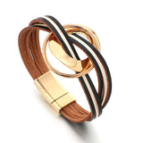 Leather Cuff Bracelet Circle Wrap Magnetic Clasp Boho Jewelry Women