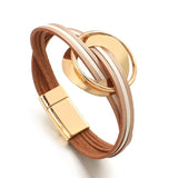 Leather Cuff Bracelet Circle Wrap Magnetic Clasp Boho Jewelry Women