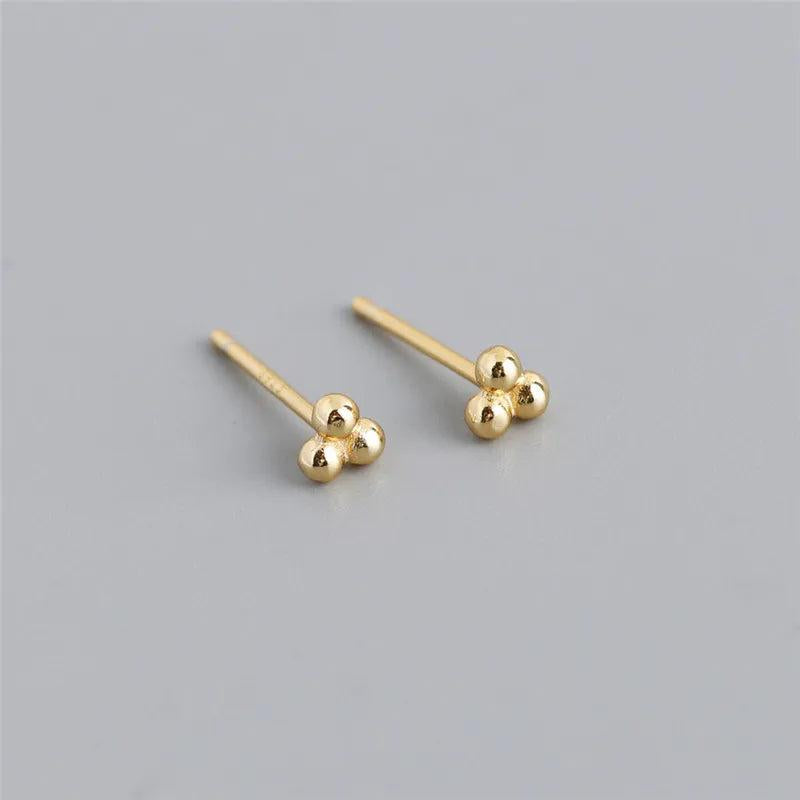 925 Silver Small Round Beads Stud Earrings for Women