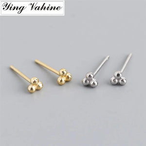 925 Silver Small Round Beads Stud Earrings for Women