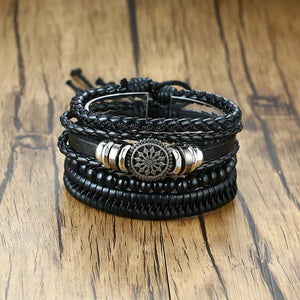 Men 4Pcs/ Set Leather Bracelets Her King Life Tree Charms Wristbands