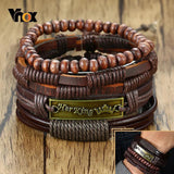Men 4Pcs/ Set Leather Bracelets Her King Life Tree Charms Wristbands