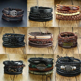 Men 4Pcs/ Set Leather Bracelets Her King Life Tree Charms Wristbands