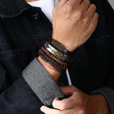 Men 4Pcs/ Set Leather Bracelets Her King Life Tree Charms Wristbands