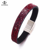 RoyalBeier Leather Crystal Wide Bracelet Bangle Metal Buckle Rhinestone Jewelry
