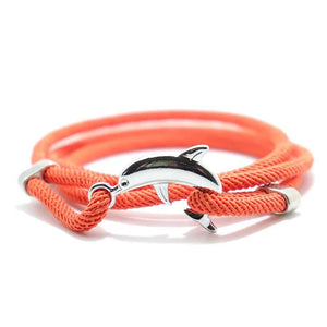 Silver Dolphin Rope Bracelet Adjustable Red Beach Bracelet