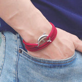 Silver Dolphin Rope Bracelet Adjustable Red Beach Bracelet