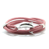 Silver Dolphin Rope Bracelet Adjustable Red Beach Bracelet