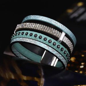 Leather Crystal Charm Bracelet Bohemian Multilayer Wide Wrap Bracelets