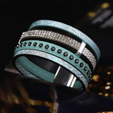 Leather Crystal Charm Bracelet Bohemian Multilayer Wide Wrap Bracelets