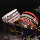 Leather Crystal Charm Bracelet Bohemian Multilayer Wide Wrap Bracelets