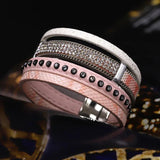 Leather Crystal Charm Bracelet Bohemian Multilayer Wide Wrap Bracelets